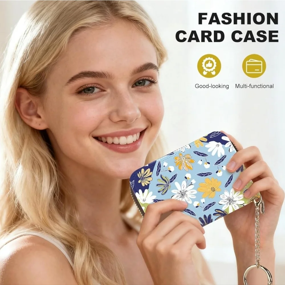 Floral Zipper Wallet with Keychain
